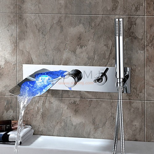» LED Wall Mount Tub Faucet With Hand Shower W1516110